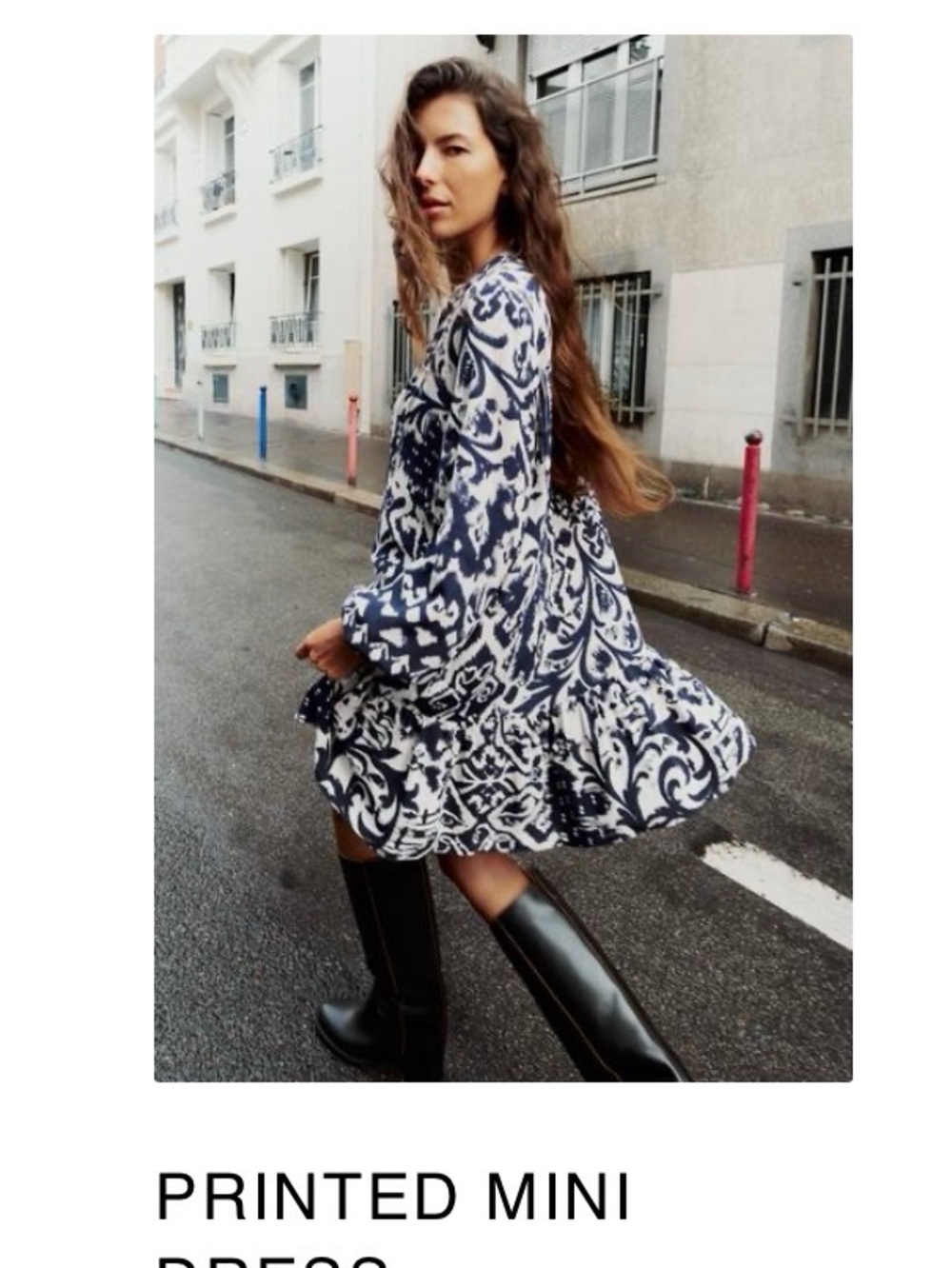 Zara Navy & White Printed Mini Dress